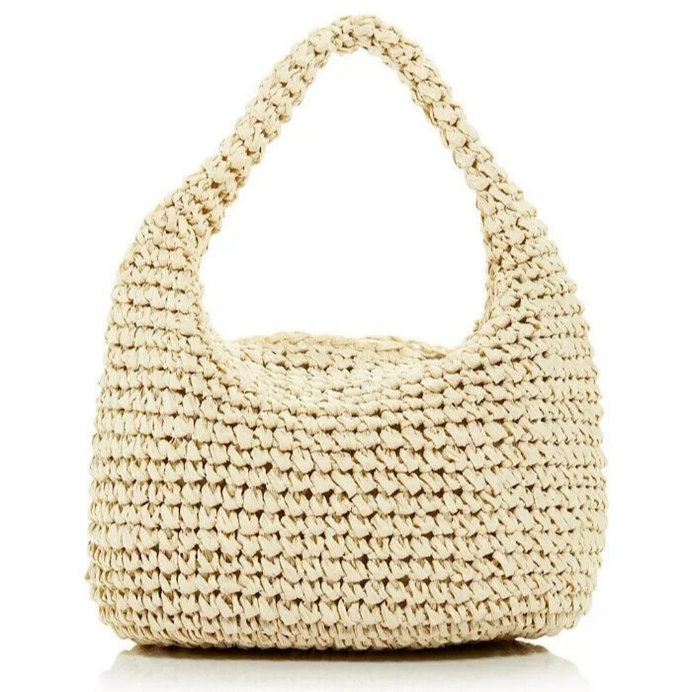 AQUA Mini Slouch Natural Woven Basket Top Handle Bag